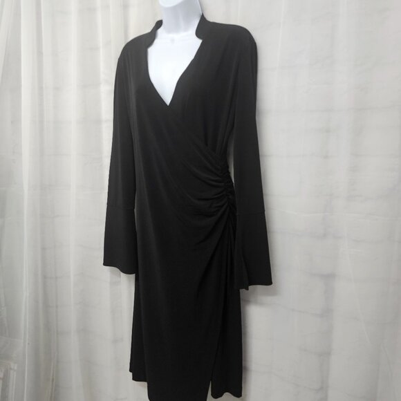 Vintage Esprit Black Ruched Dress Boho Classic Bodycon Retro L - Picture 6 of 13